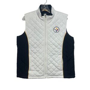 Pittsburgh Steelers Quilted Puffer Vest Large Womens White Black NFL